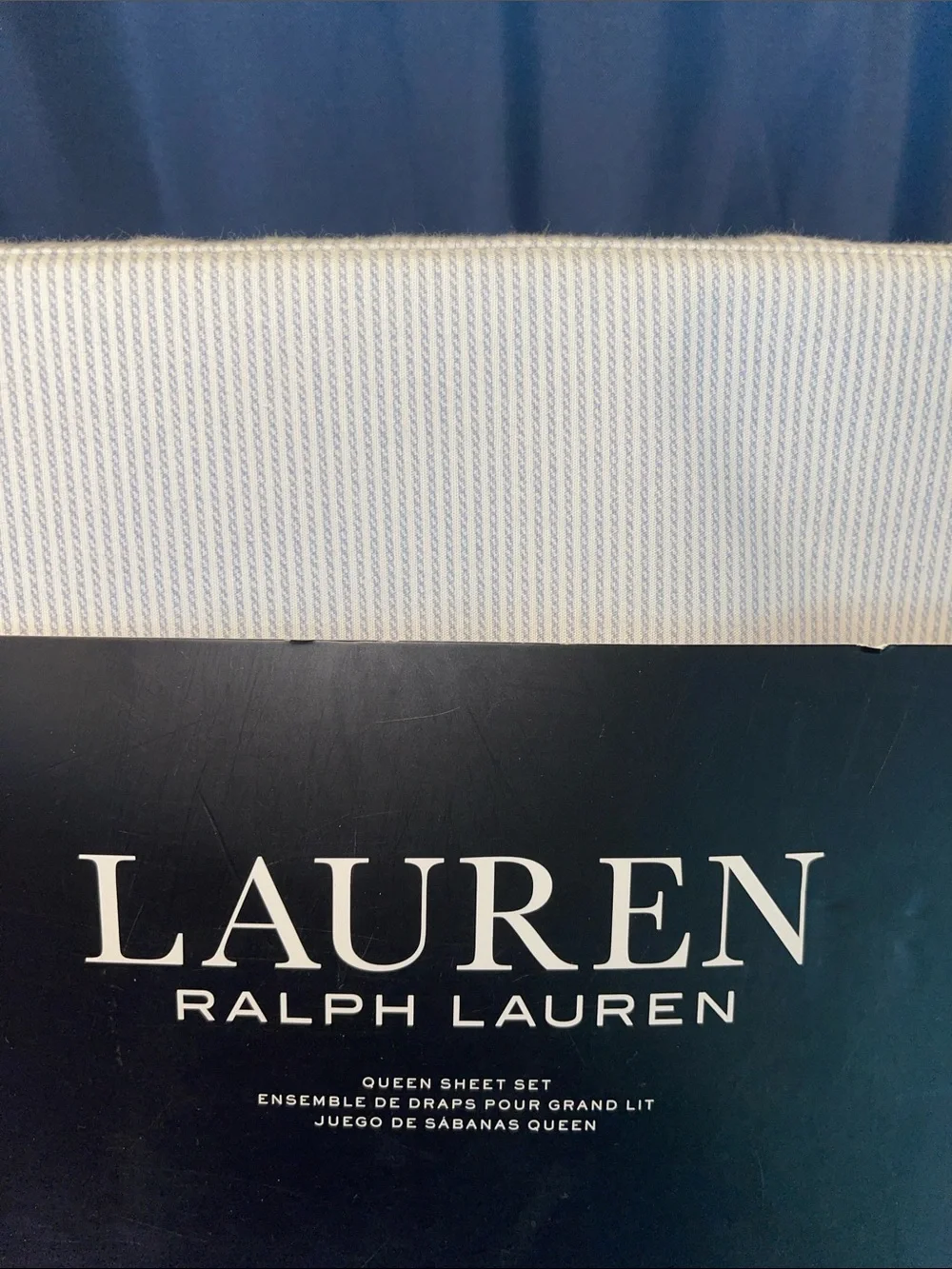 Lauren Ralph Lauren White with Blue Stripes Textured Queen Sheet Set